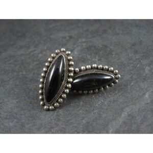 Vintage AHS Mexican Sterling Onyx Earrings Screw Back